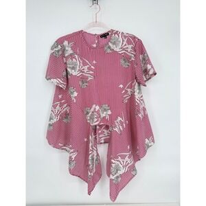 Style Envy Red Striped Floral Tie-Front Blouse Top - Women's Sz L